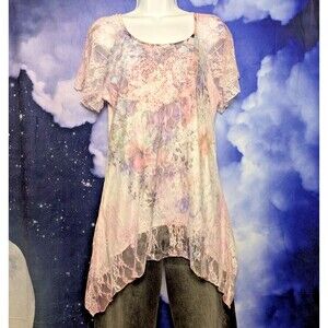 Romantic Pastel Lace Handkerchief Hem Tunic Top Size Small Cottagecore Fairy